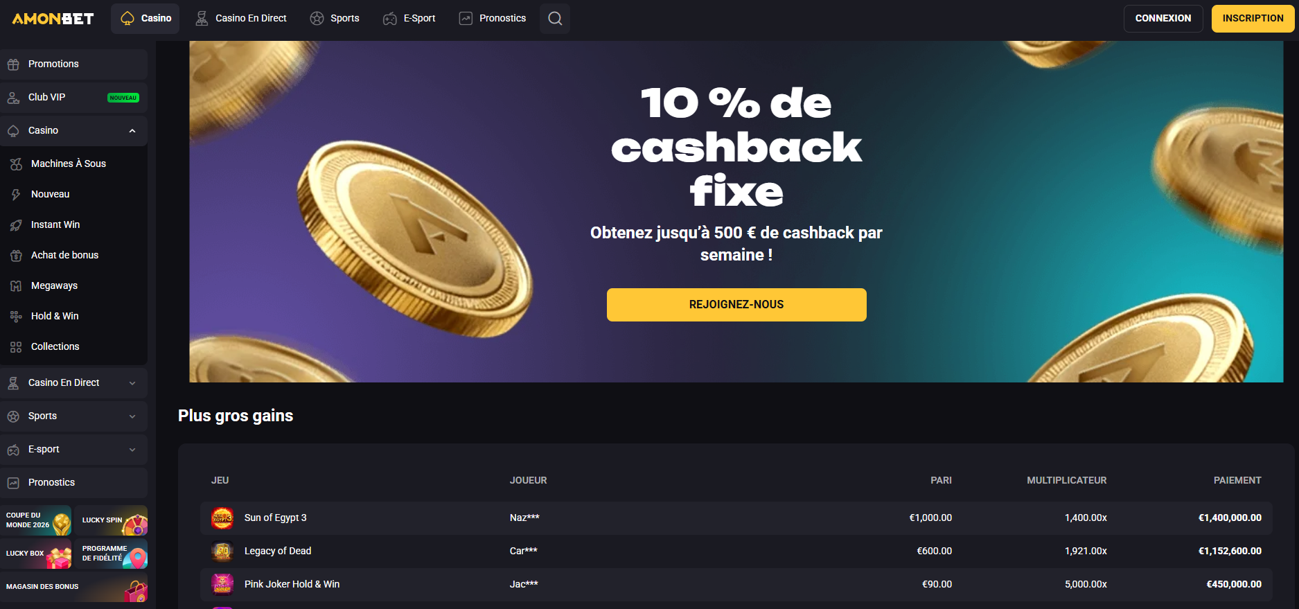 Amonbet slots library and game selection